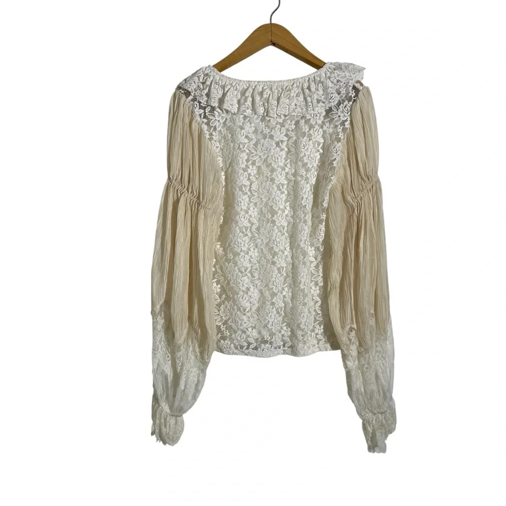 BY ANTHROPOLOGIE Wide-Sleeve Sheer Lace Top